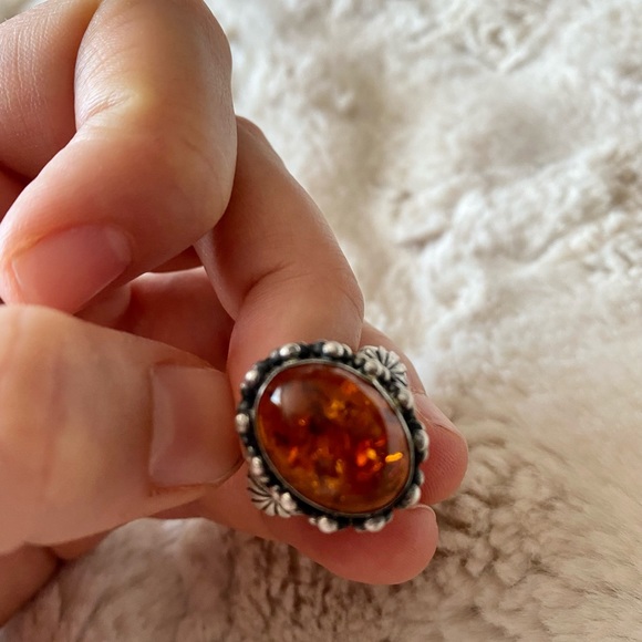 Rare vintage Baltic Amber sterling silver ring - Picture 3 of 6